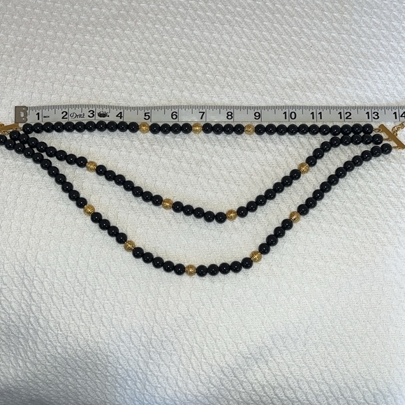 NWT Talbots 3-strand bead necklace. Navy blue & gold beads w/9” extender - Picture 7 of 11